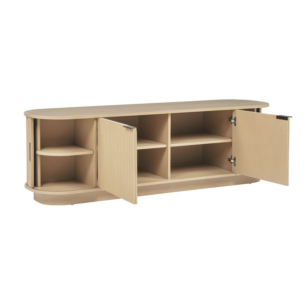 Halcrest 70" Mid-Century Fluted TV Stand with Rounded Oval Design. Picture 4