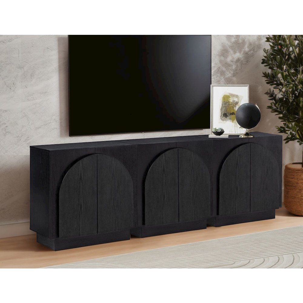 Questa Scandinavian Mid-Century 2-Door Cabinet with Arch Handles, Black. Picture 5