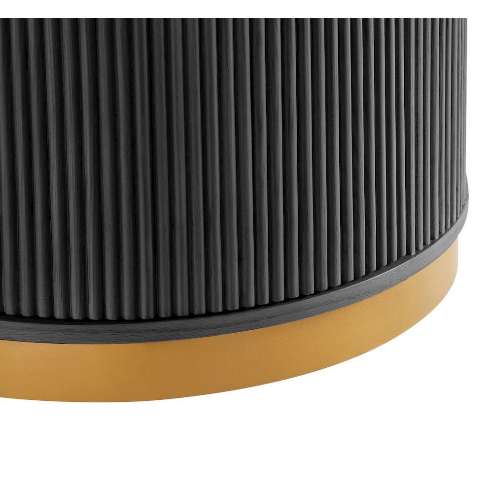 Tappelle Mid-Century Modern Round Storage Dining Table with Gold Accents, Black. Picture 5