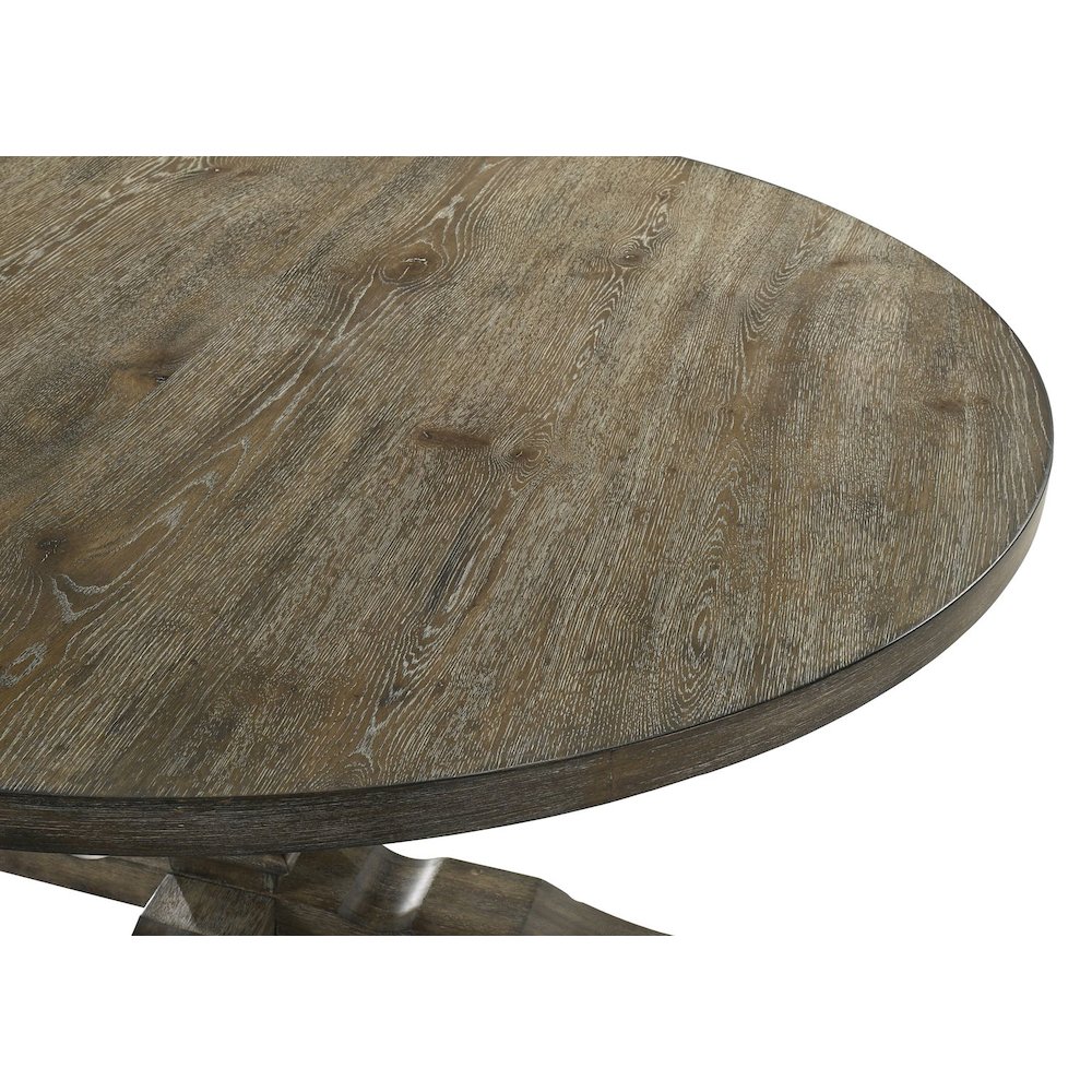 Transitional Round Dining Table with Pedestal Base, Reclaimed Weather Grey. Picture 2