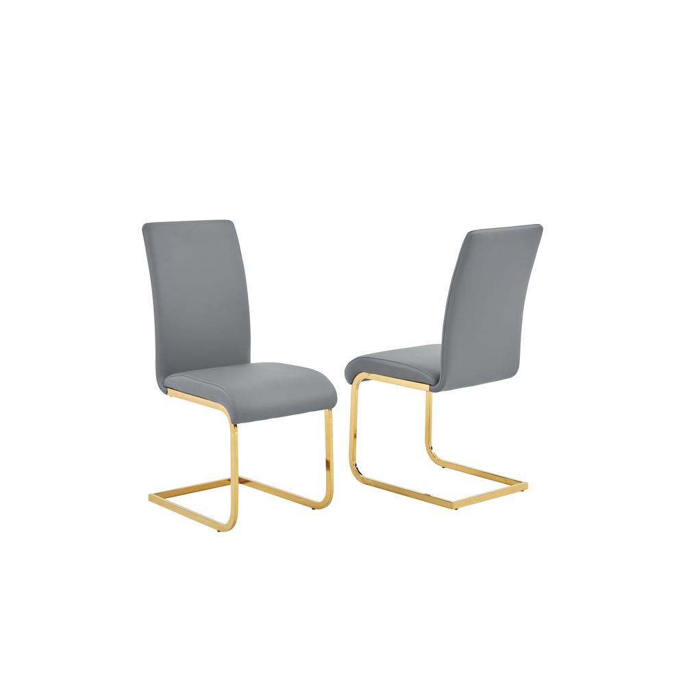 Alison Faux Leather Chrome Dining Side Chair in Gray/Gold (Set of 2). Picture 1