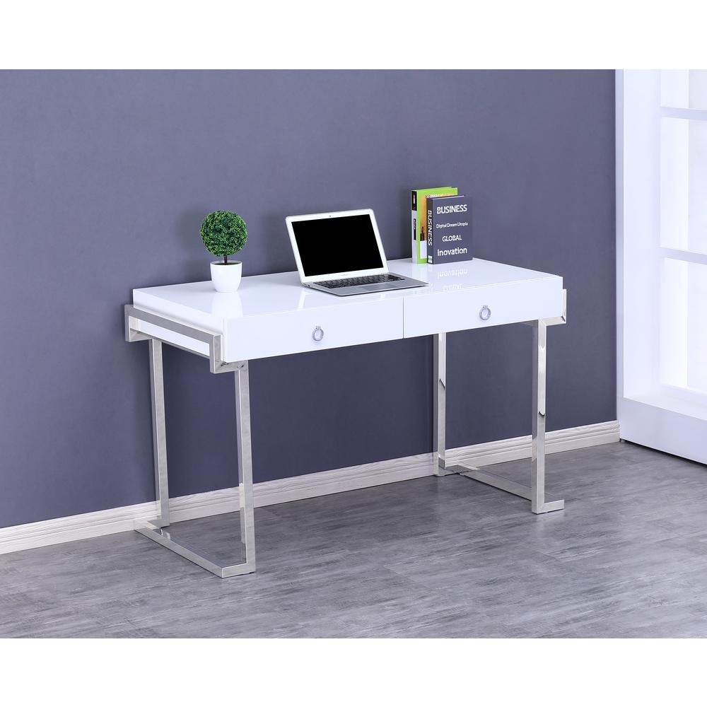 Best Master Juneau Modern 2-Drawer Engineered Wood Computer Desk in Silver. Picture 3