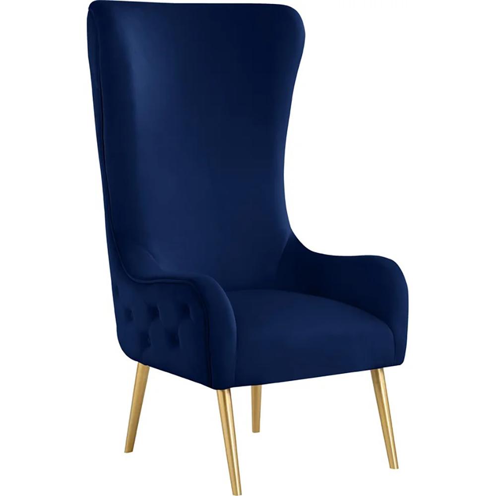 Venetian Navy Tufted Velvet High Back Arm Chair. Picture 1