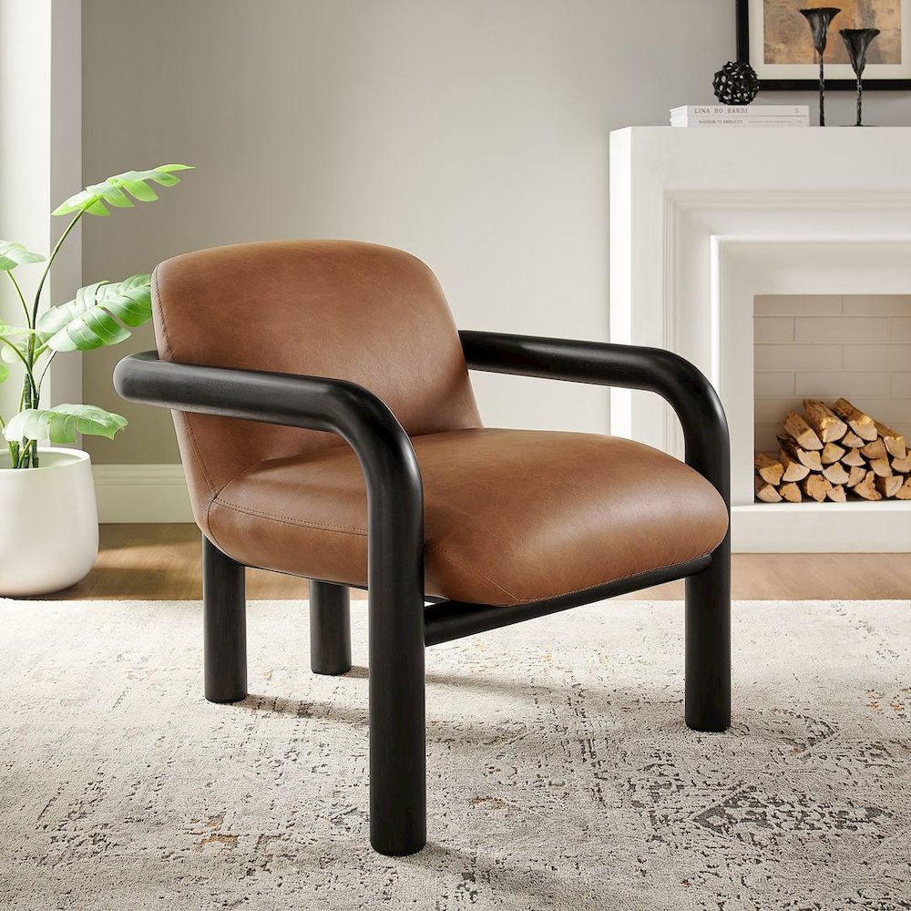 Modern Accent Chair with Treviso Dark Faux Leather Cushion, Set of 1, Black. Picture 8