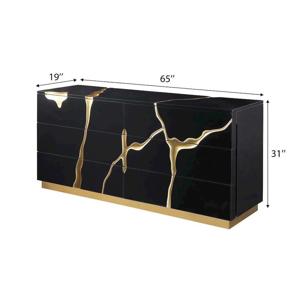 Modern Lacquered Dresser with Striking Gold Crack Accents and Gold Base. Picture 7