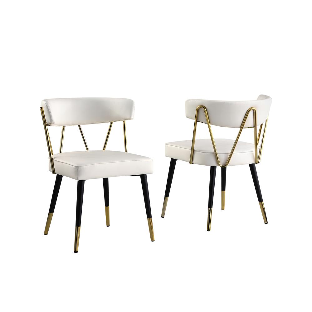 Aireys Ivory Faux Leather Armless Chair with Gold Accents (Set of 2). Picture 1