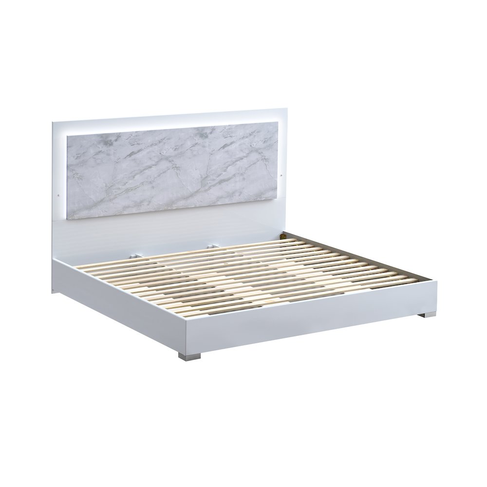 84.5" Eastern King Bed Frame, White Lacquered Gloss, LED Headboard. Picture 4