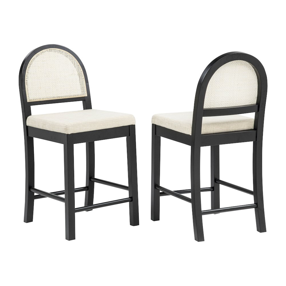 Counter Height Bar Chairs French Country Rattan Cane Back Beige Fabric Seat. Picture 1