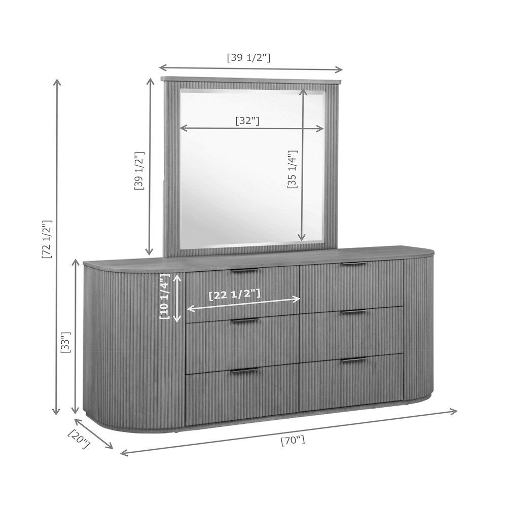 70" Wide Modern Fluted 6-Drawer Dresser Mid Century, Light Oak. Picture 4