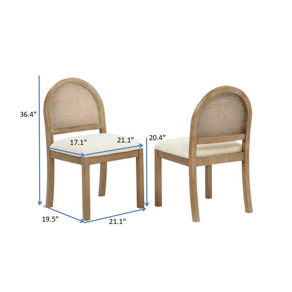 Dining Chairs French Country Brown Rattan Cane Back Beige Padded Fabric Seat. Picture 2