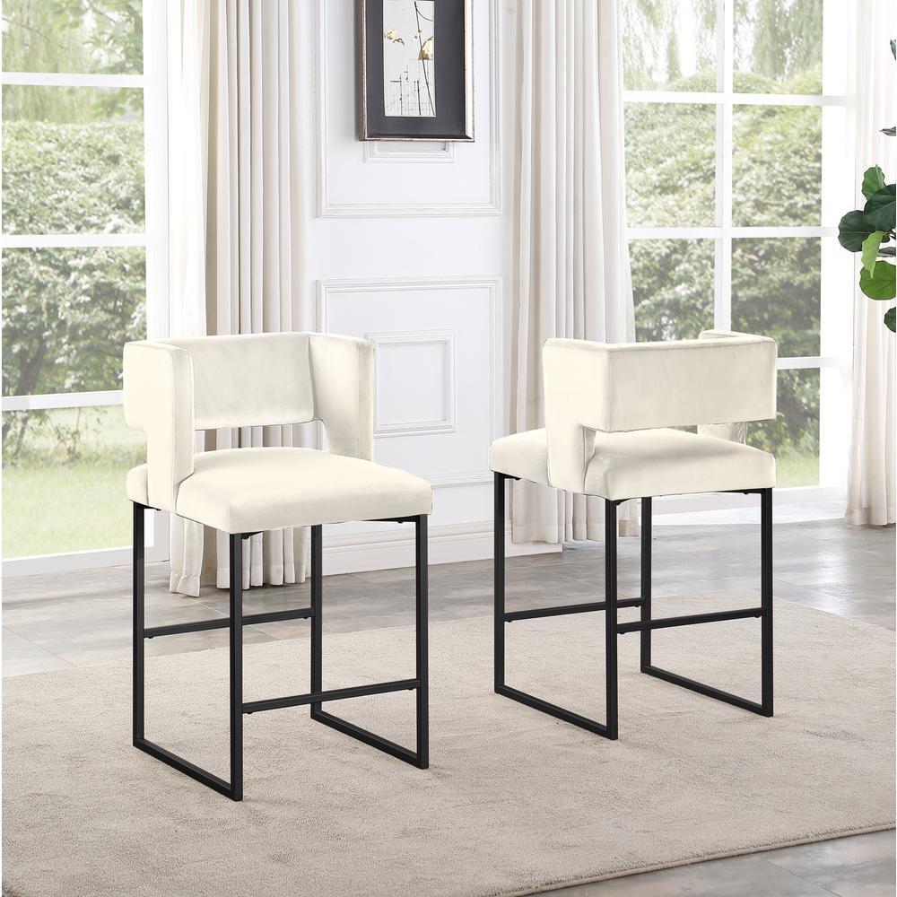 Lynx Cream Velvet Bar Stools in Matte Black (Set of 2). Picture 3