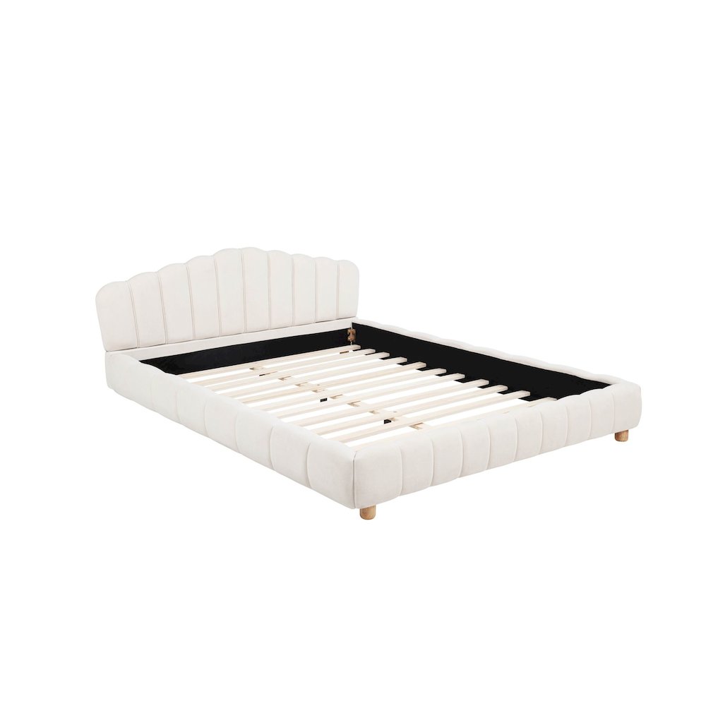 Ctera Queen Velvet Bed, Cream. Picture 4