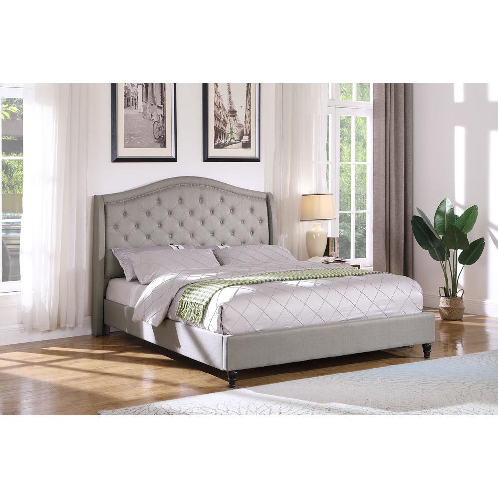Best Master Myrick Fabric Upholstered Tufted East King Platform Bed in Gray. Picture 1