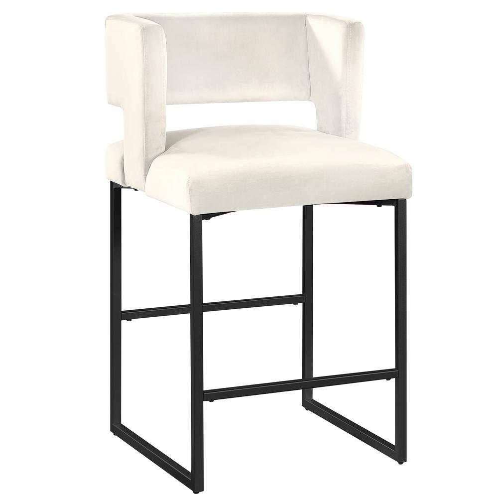 Lynx Cream Velvet Bar Stools in Matte Black (Set of 2). Picture 1