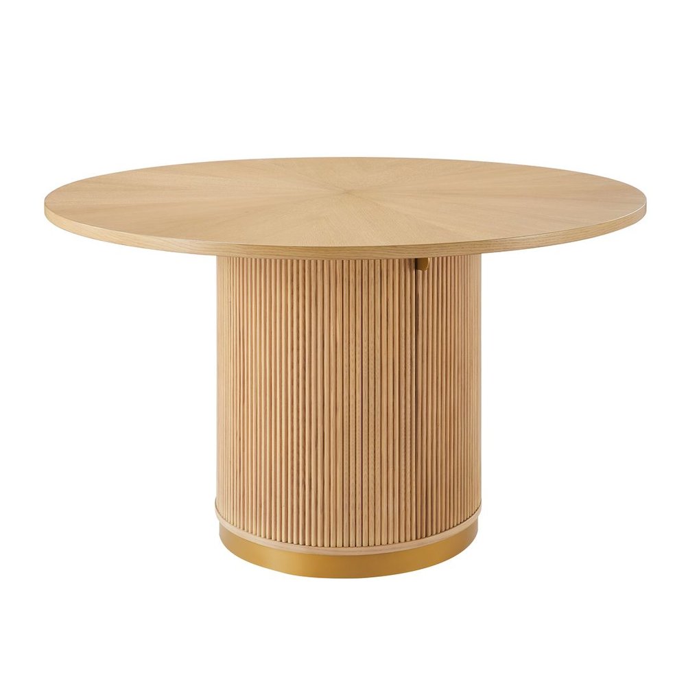 Tappelle Mid-Century Modern Round Storage Dining Table with Gold Accents,Natural. Picture 1