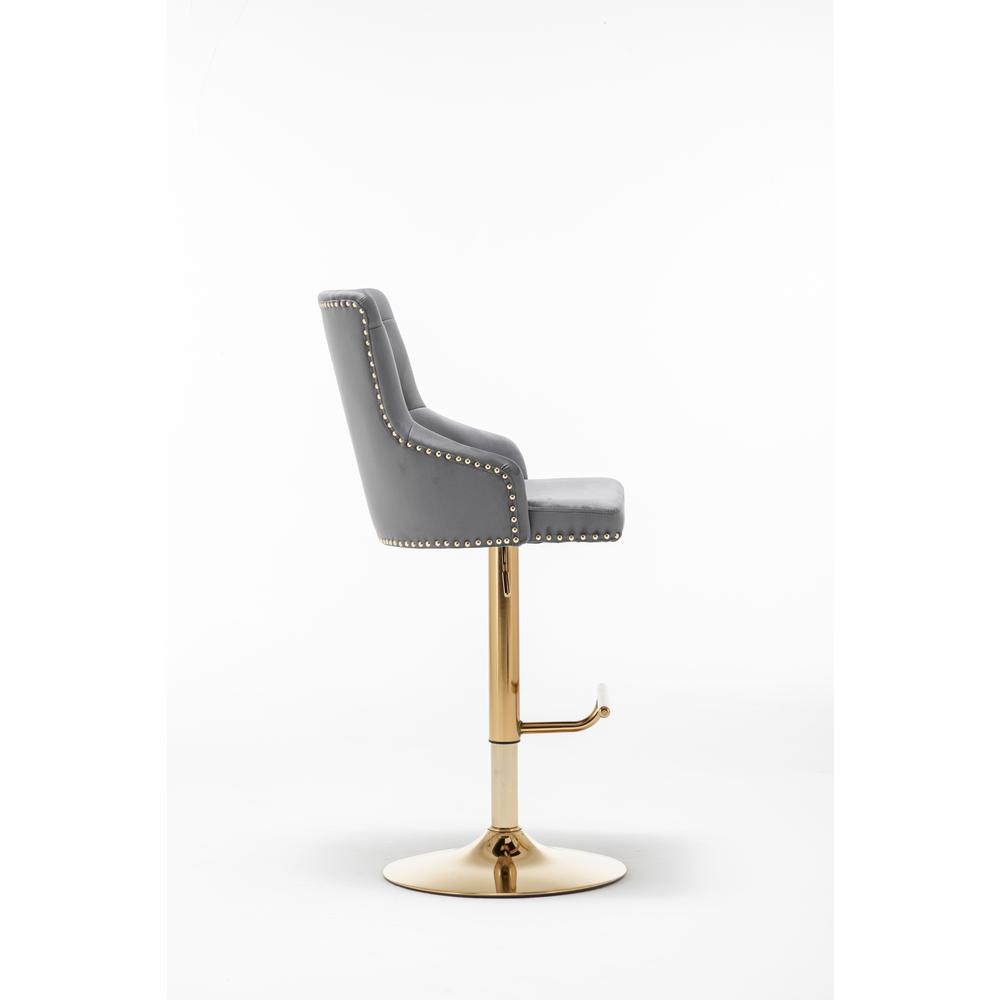Brightcast 2-piece Velvet Tufted Gold Bar Stools in Dark Gray. Picture 5