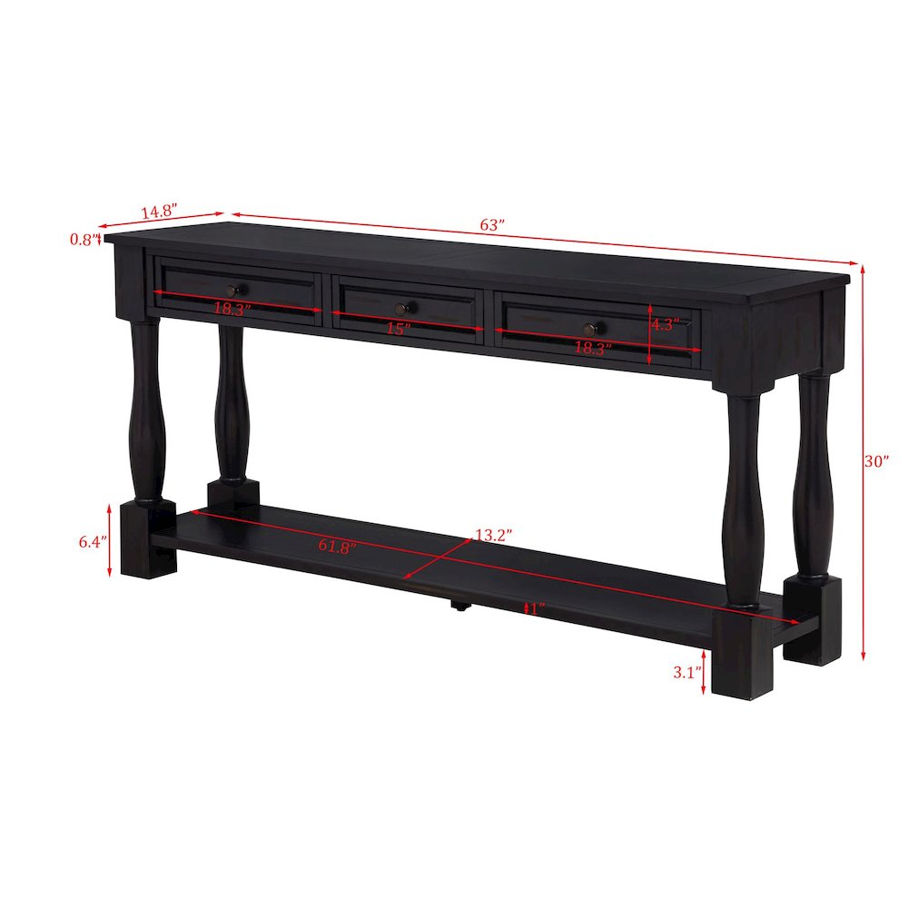 Delphina Rectangle Transitional Console Table with 3 Drawers, Espresso. Picture 4