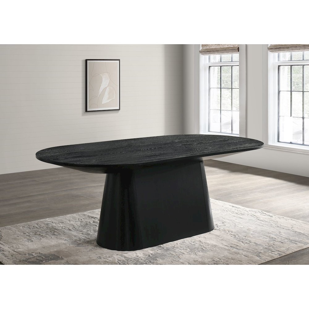 Terra Transitional Oval Dining Table with Pedestal Base, Ebony Black. Picture 4