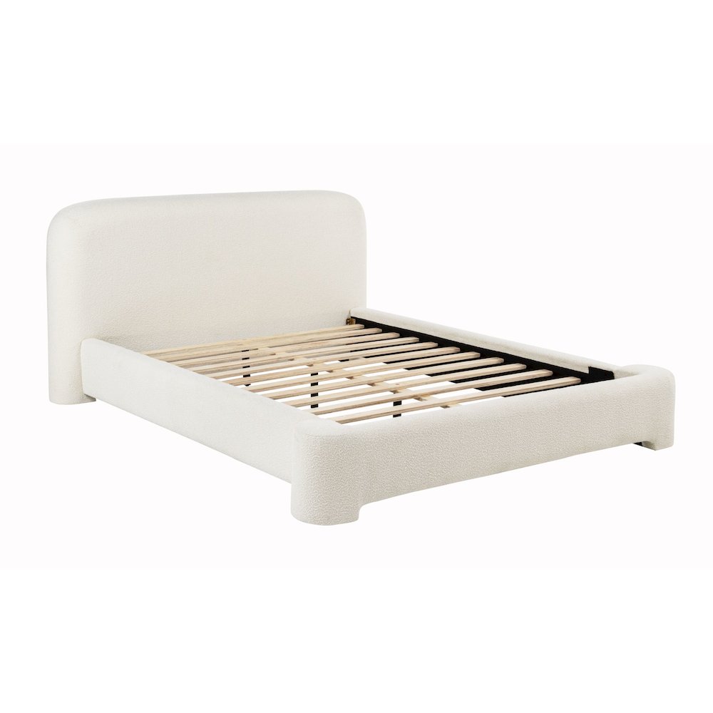 Upholstered Burlap Platform Bed Frame, Queen, Cream. Picture 3