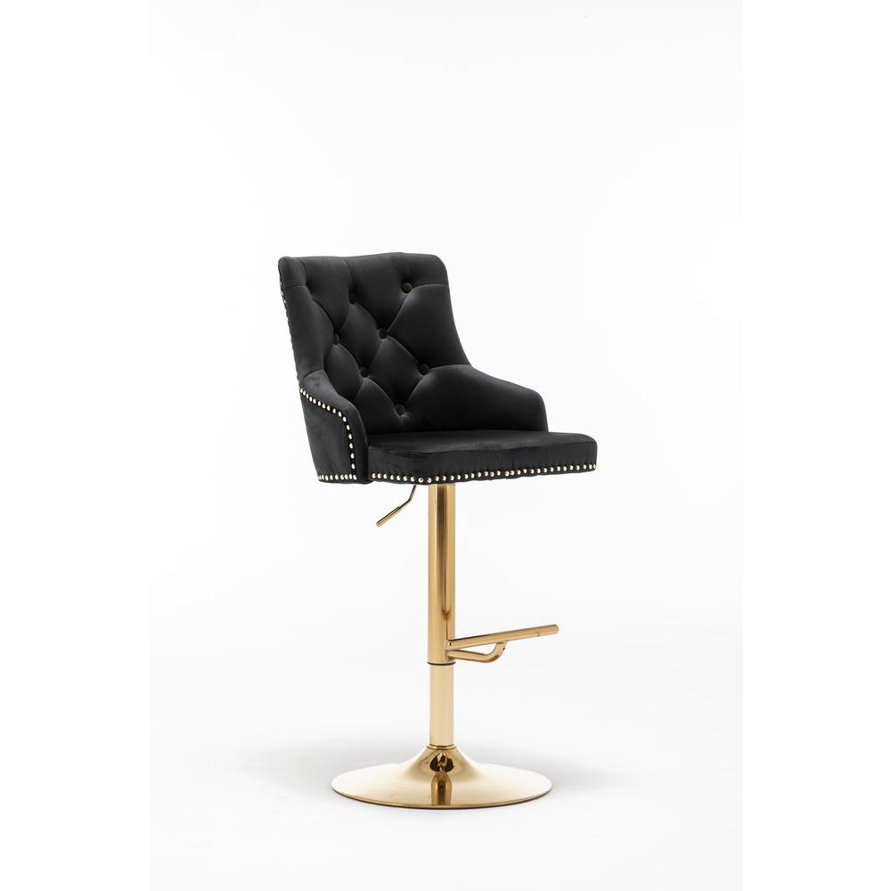 Brightcast 2-piece Velvet Tufted Gold Bar Stools in Black. Picture 1