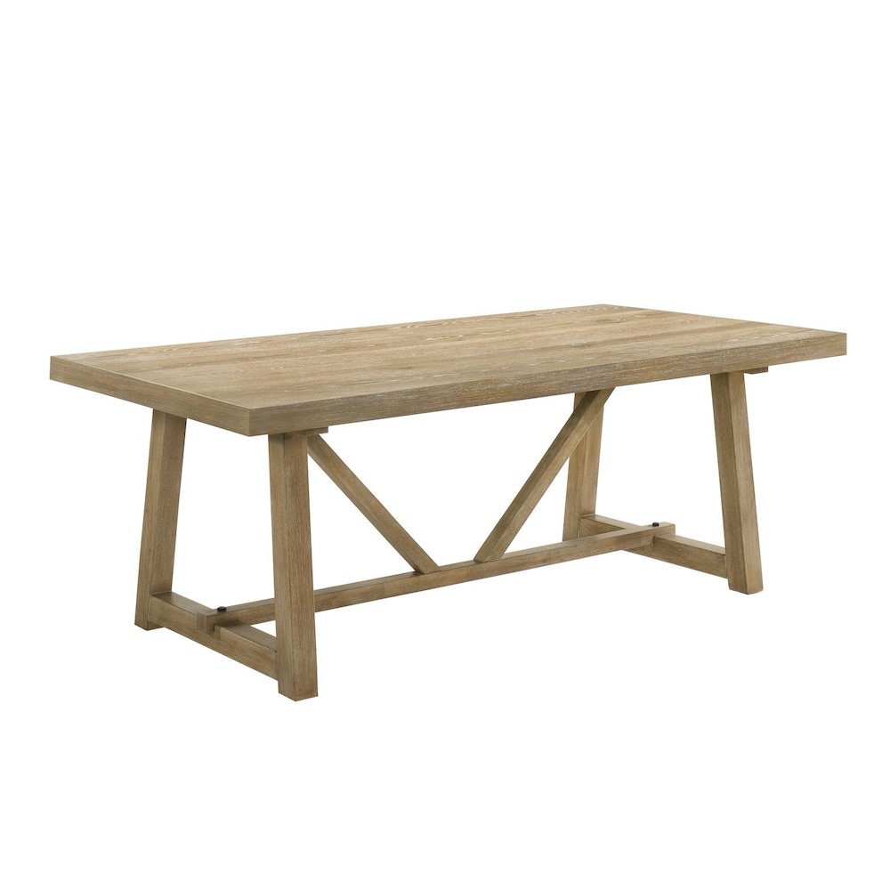 Malibu Transitional Rectangle Dining Table with Trestle Base, Kepler Driftwood. Picture 1