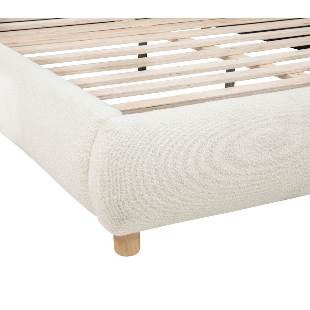 Ctasia Upholstered Burlap Fabrci Low Profile Bed Frame, Queen, Ivory. Picture 3