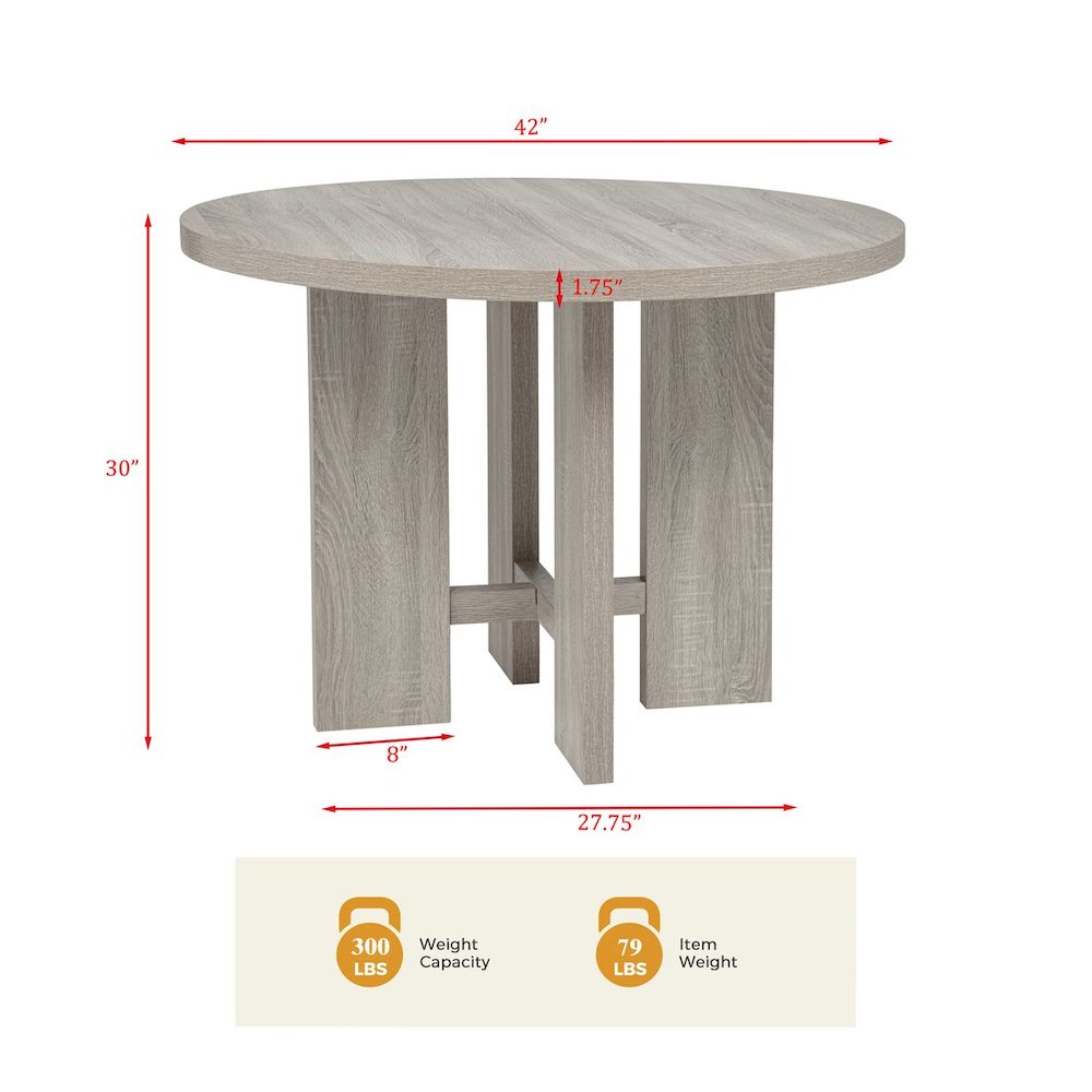 Timbria Transitional Round Dining Table with Cross Pedestal Base, Oak. Picture 3