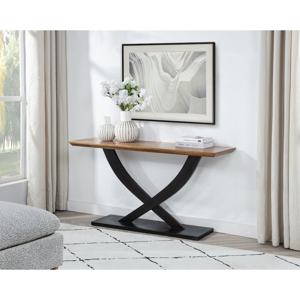 Danport Rectangle Transtional Console Table with Wood Top, Natural/Espresso. Picture 4