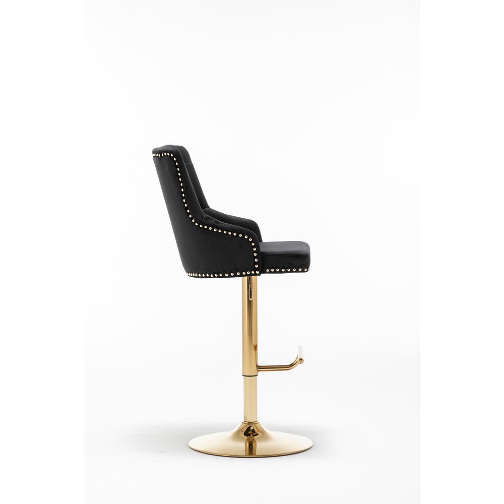 Brightcast 2-piece Velvet Tufted Gold Bar Stools in Black. Picture 3
