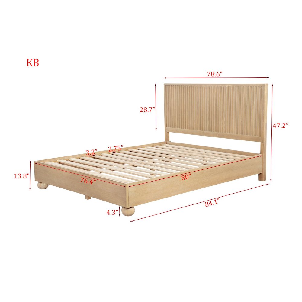 Daplen Scandinavian Modern Eastern King Bed Frame, Light Oak. Picture 7