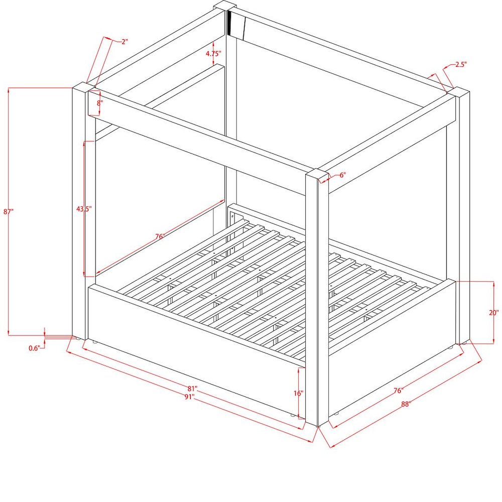Borealis Canopy Bed Frame with Starry Upholstery, Eastern King, Black. Picture 7