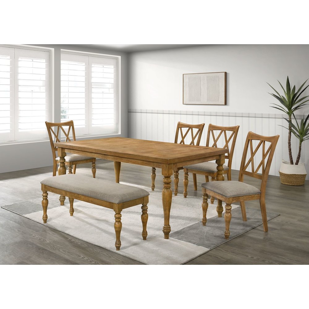 Huntington Transitional Dining Bench with Cushioned Seating, Antique Natural Oak. Picture 4