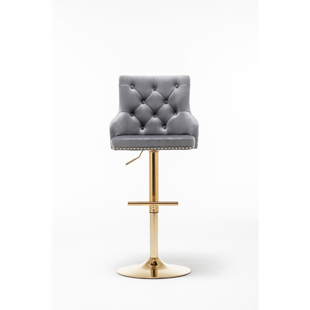 Brightcast 2-piece Velvet Tufted Gold Bar Stools in Dark Gray. Picture 4