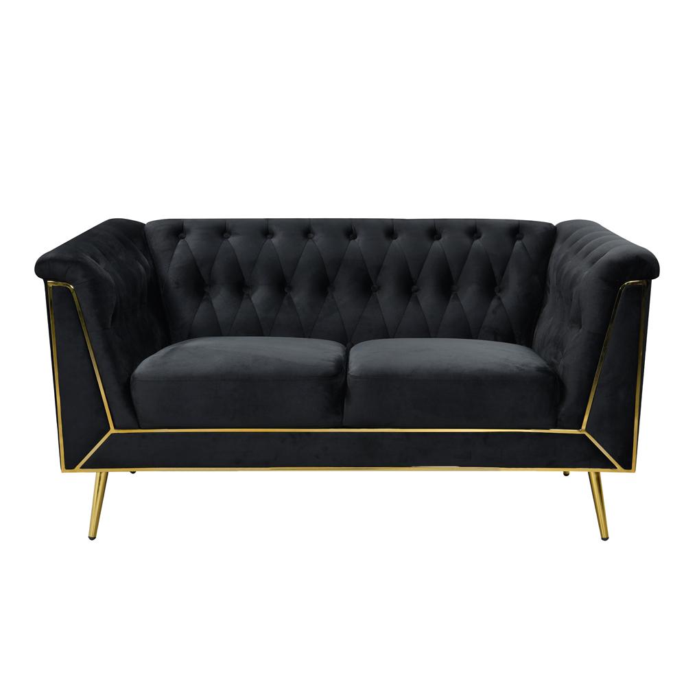 Ninian Black Velvet with Gold Accent Loveseat. Picture 2