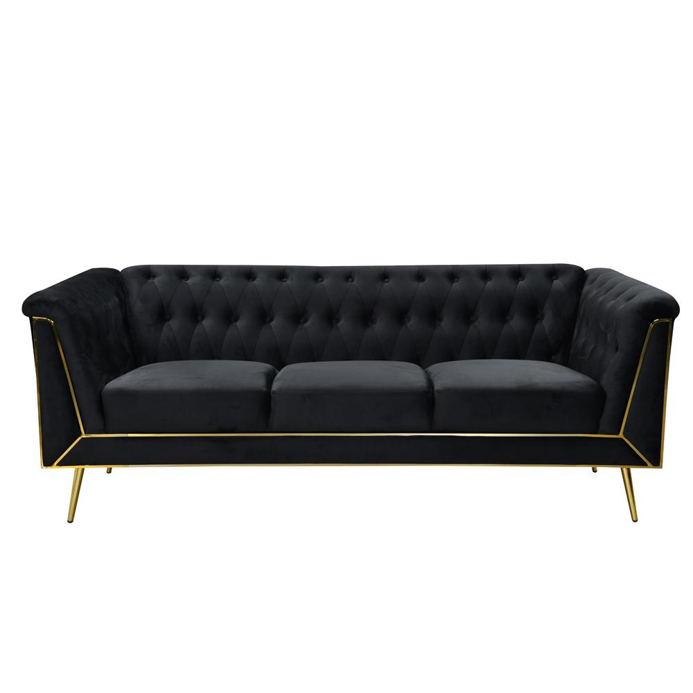 Ninian Black Velvet with Gold Accent Sofa. Picture 2