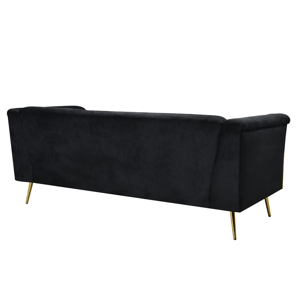 Ninian Black Velvet with Gold Accent Sofa. Picture 3