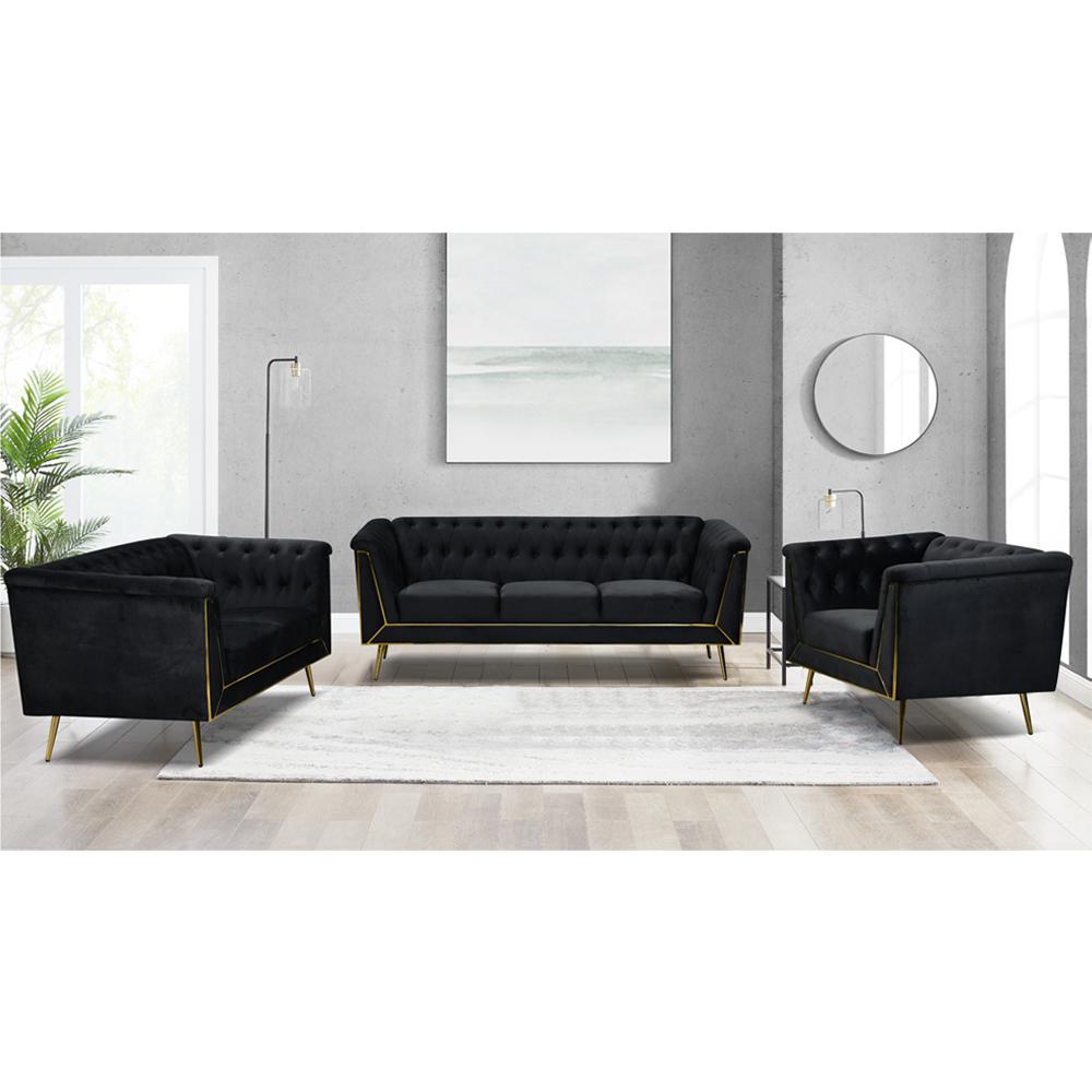 Ninian Black Velvet with Gold Accent Sofa. Picture 4