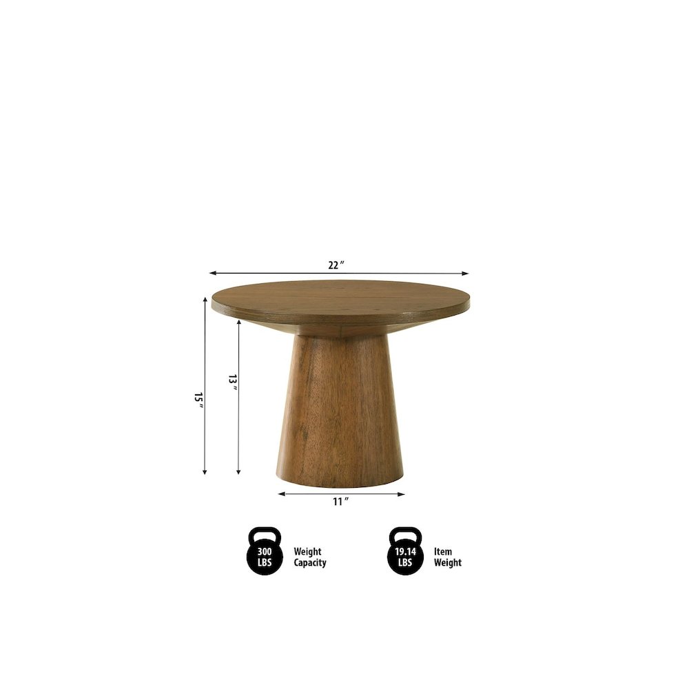 Terra Transitional Round End Table with Pedestal Base, Walnut. Picture 4