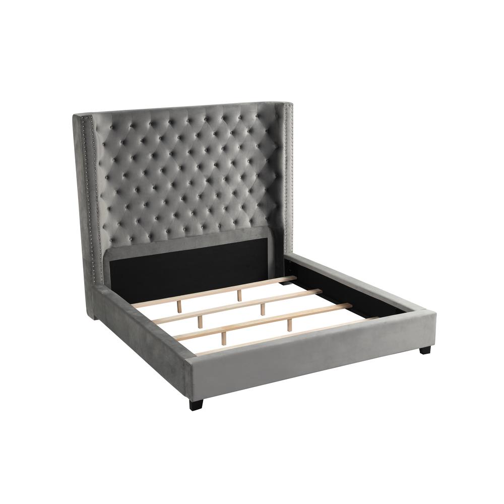Yvonne Velvet Upholstered King Platform Bed in Gray. Picture 1