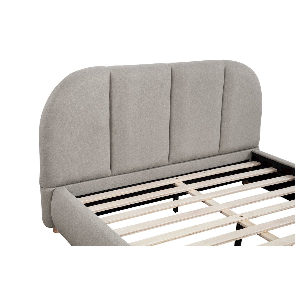 Ctasia Upholstered Burlap Fabric Low Profile Bed Frame, Queen, Light Tan. Picture 2