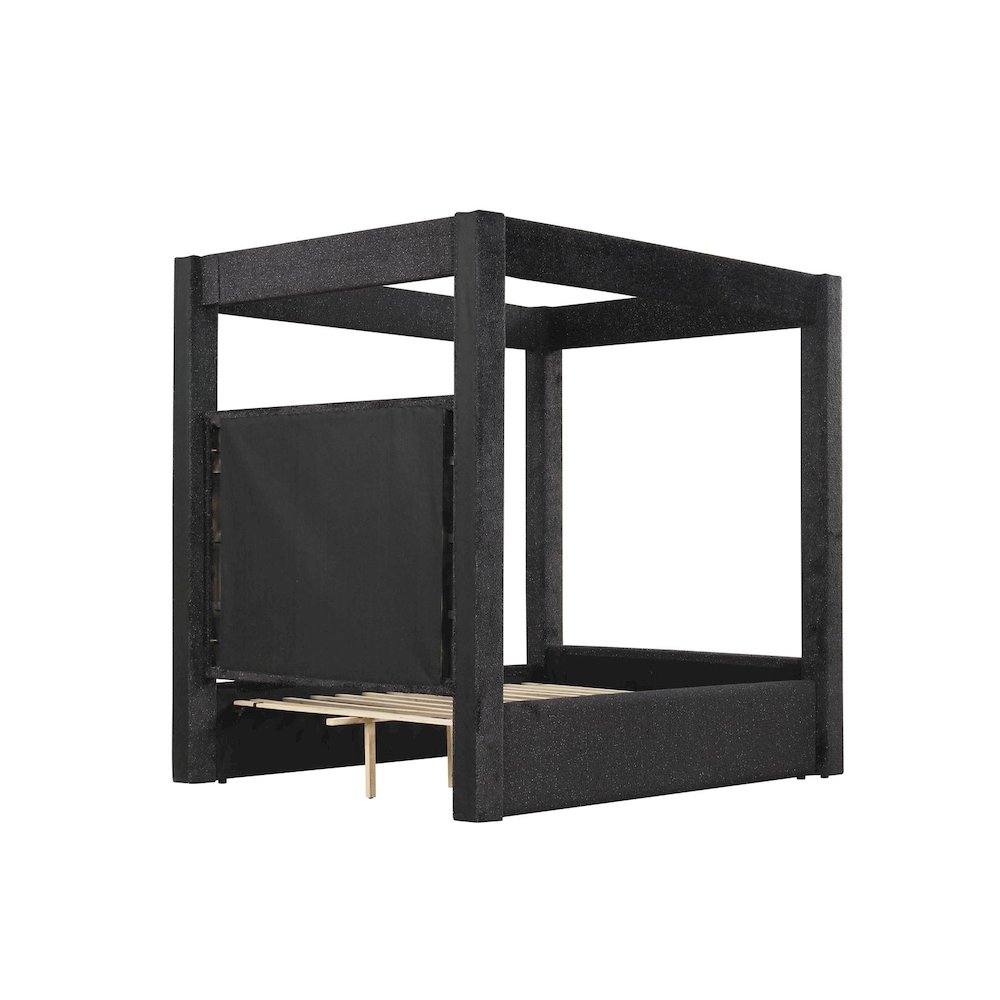 Borealis Canopy Bed Frame with Starry Upholstery, Queen, Black. Picture 4