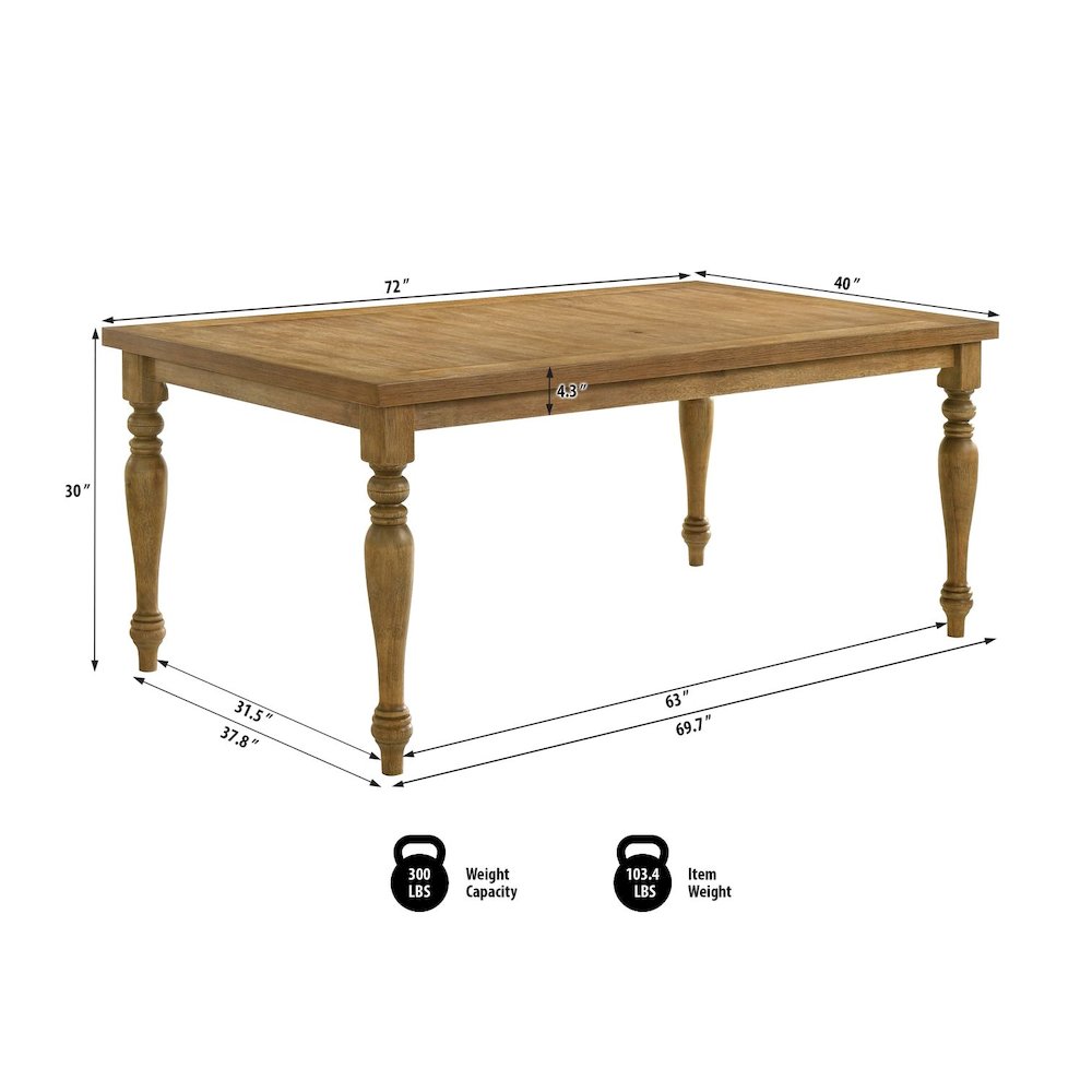 Transitional Rectangle Dining Table with Spindle-Style Legs, Antique Natural Oak. Picture 3