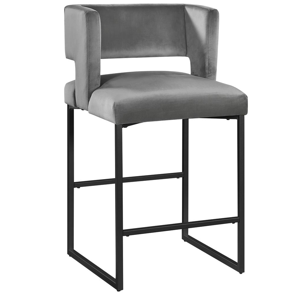 Lynx Gray Velvet Bar Stools in Matte Black (Set of 2). Picture 1