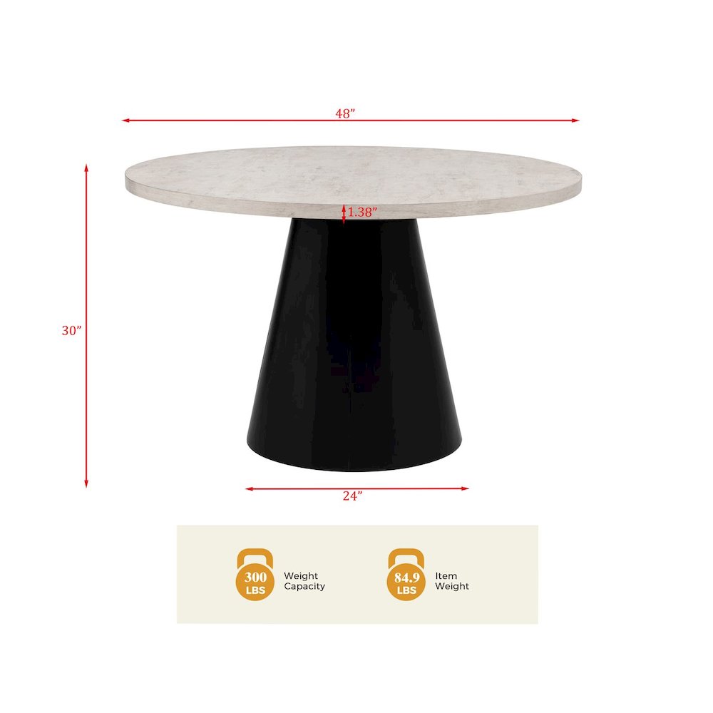 Timaro Transitional Round Dining Table with Pedestal Base, Beige/Black. Picture 3