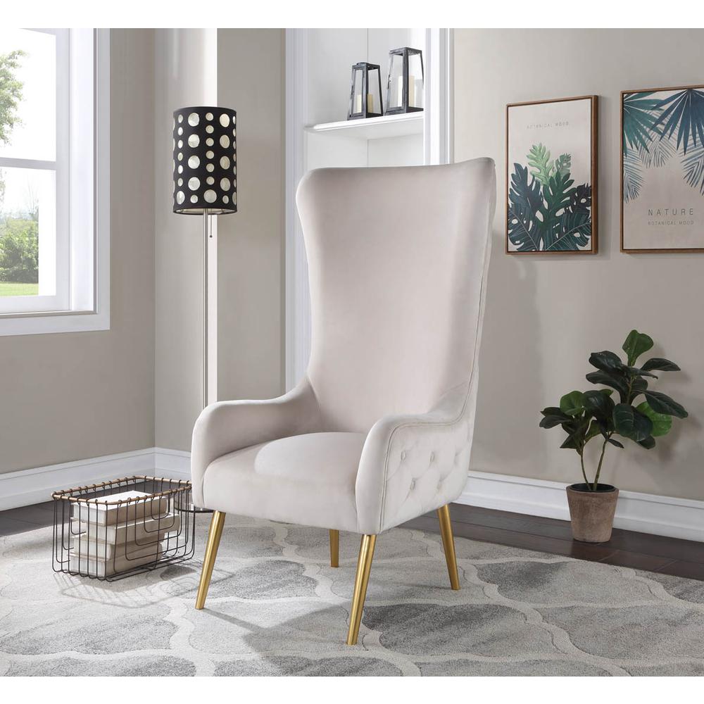 Venetian Cream Tufted Velvet High Back Arm Chair. Picture 5