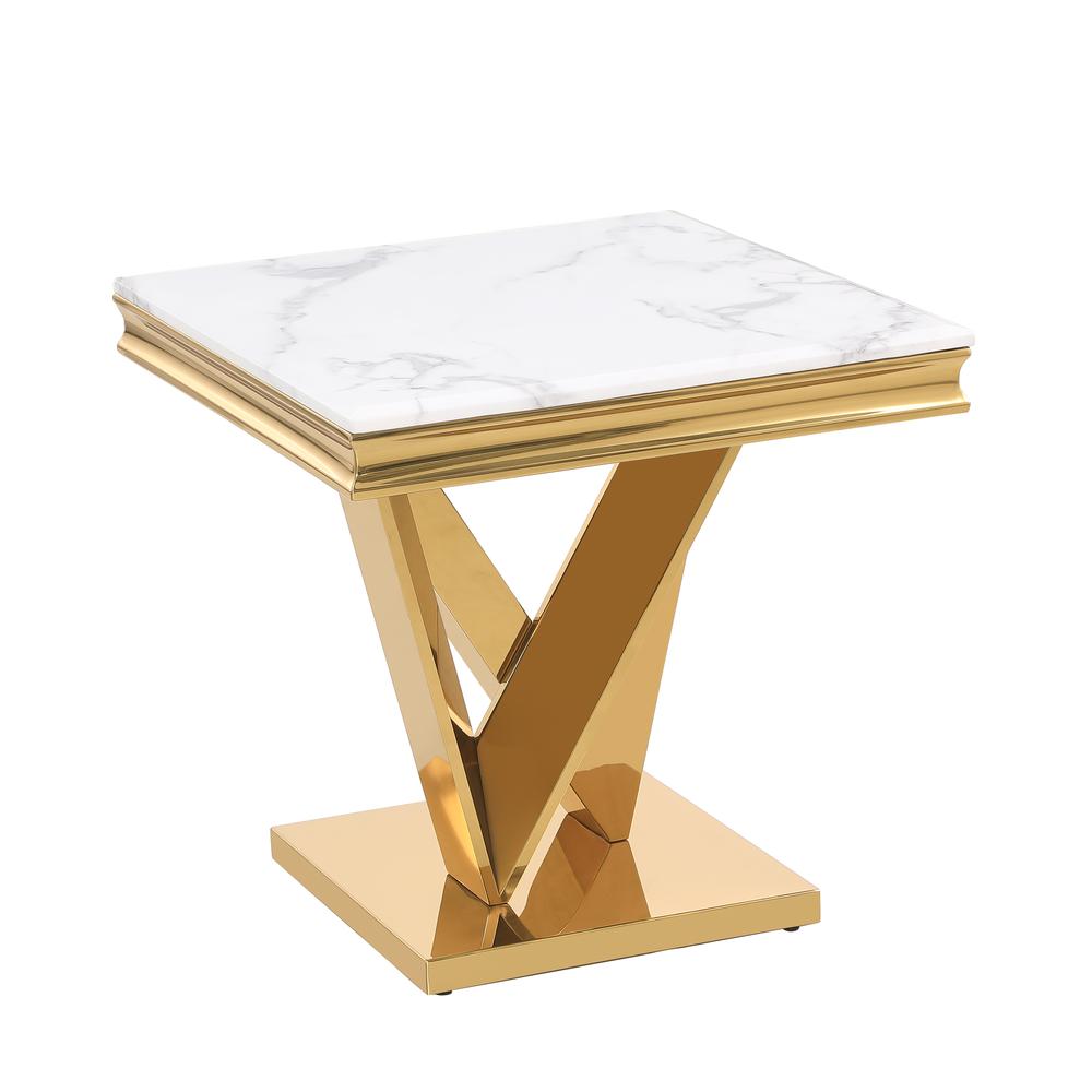 Blythe Stone Marble Laminate Gold End Table. Picture 1