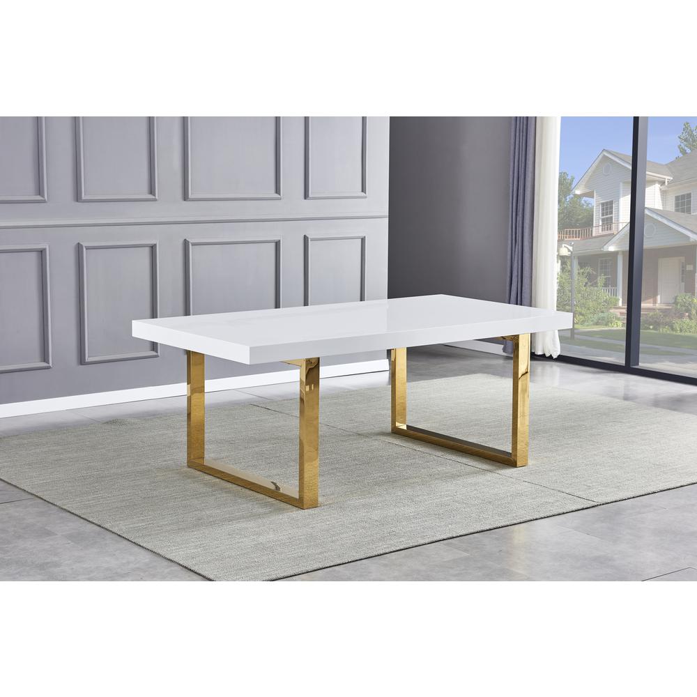 Best Master Furniture Padraig Rectangle White Modern Dining Table in Gold. Picture 2