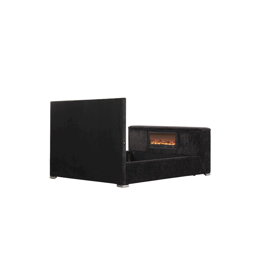 Modern Upholstered Bed Frame with Hidden TV Lift Storage, Eastern King, Black. Picture 3