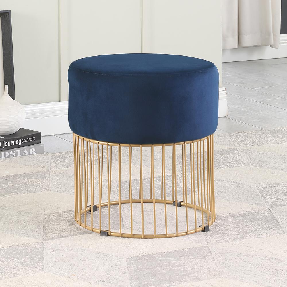 Jerold Blue Velvet with Gold Base Ottoman. Picture 2