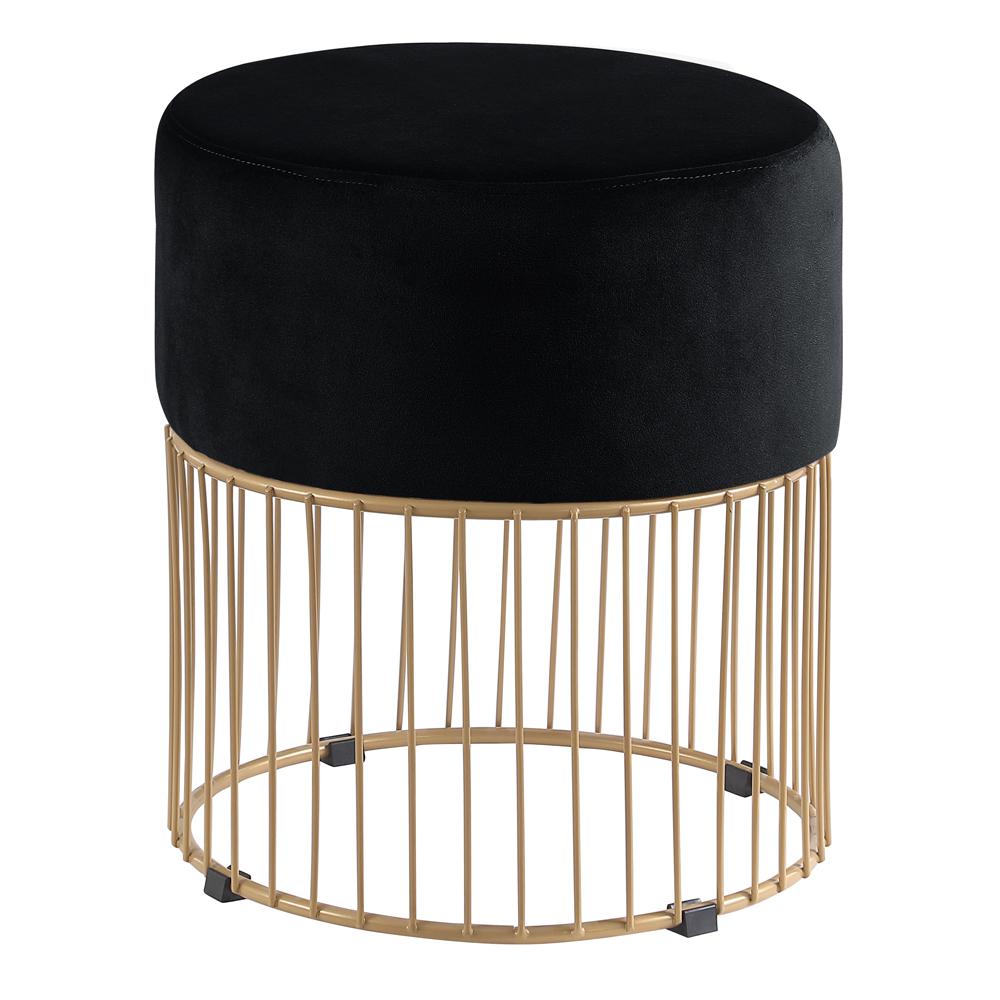 Jerold Black Velvet with Gold Base Ottoman. Picture 1